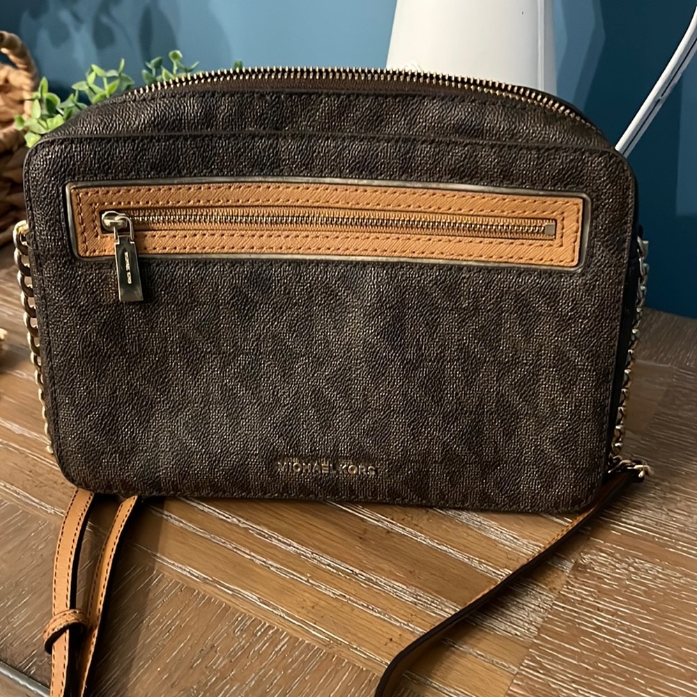 Micheal Kors Logo Brown Crossbody Bag